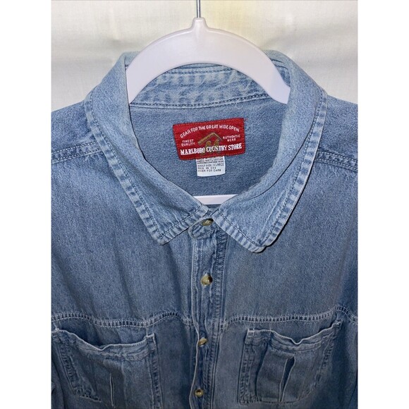 Marlboro Country Store Men’s Heavy Chambray Shirt Size XL Blue Outdoors Workwear - Picture 3 of 12